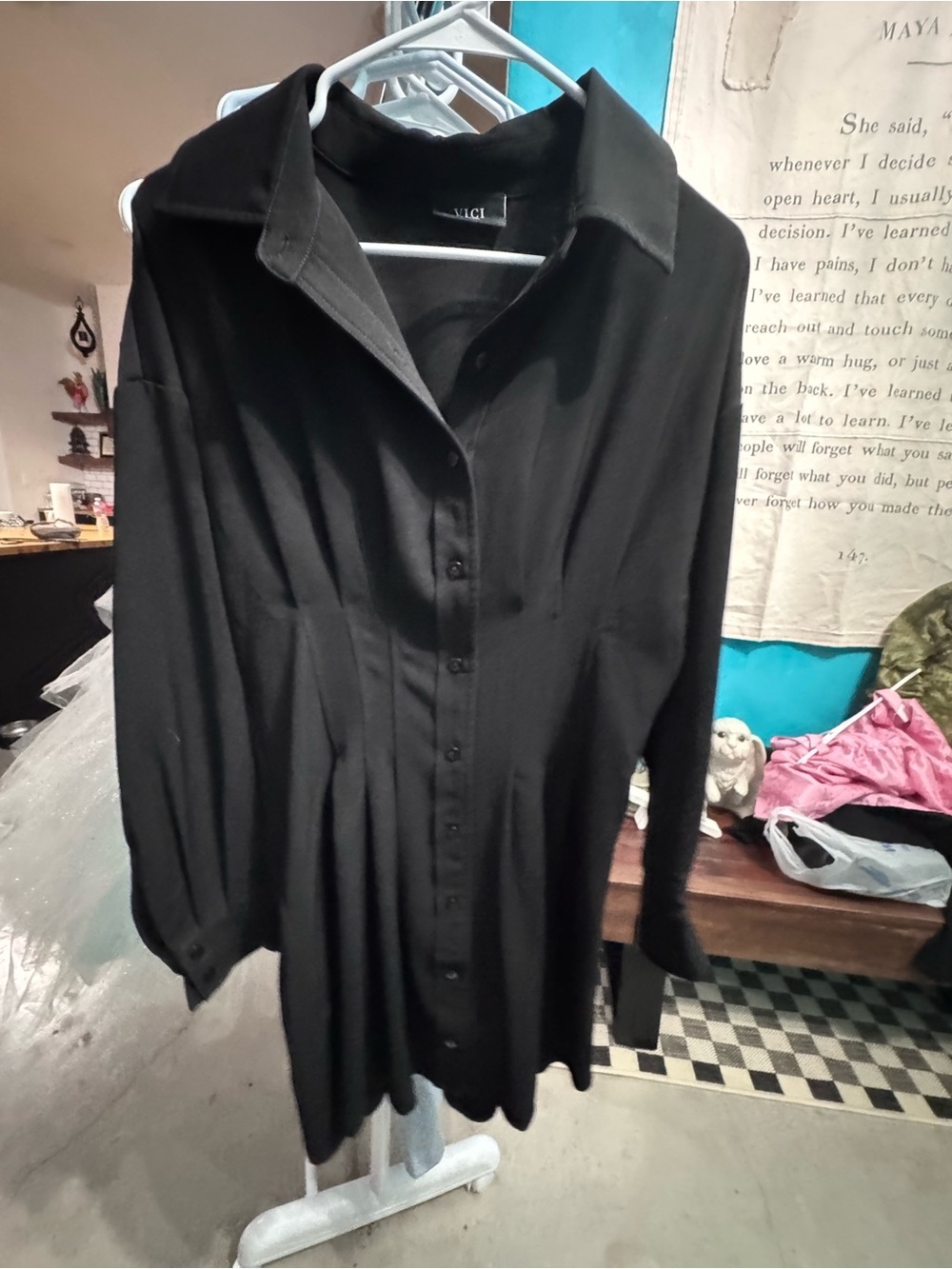 Vici Black Button-Front Mini Dress